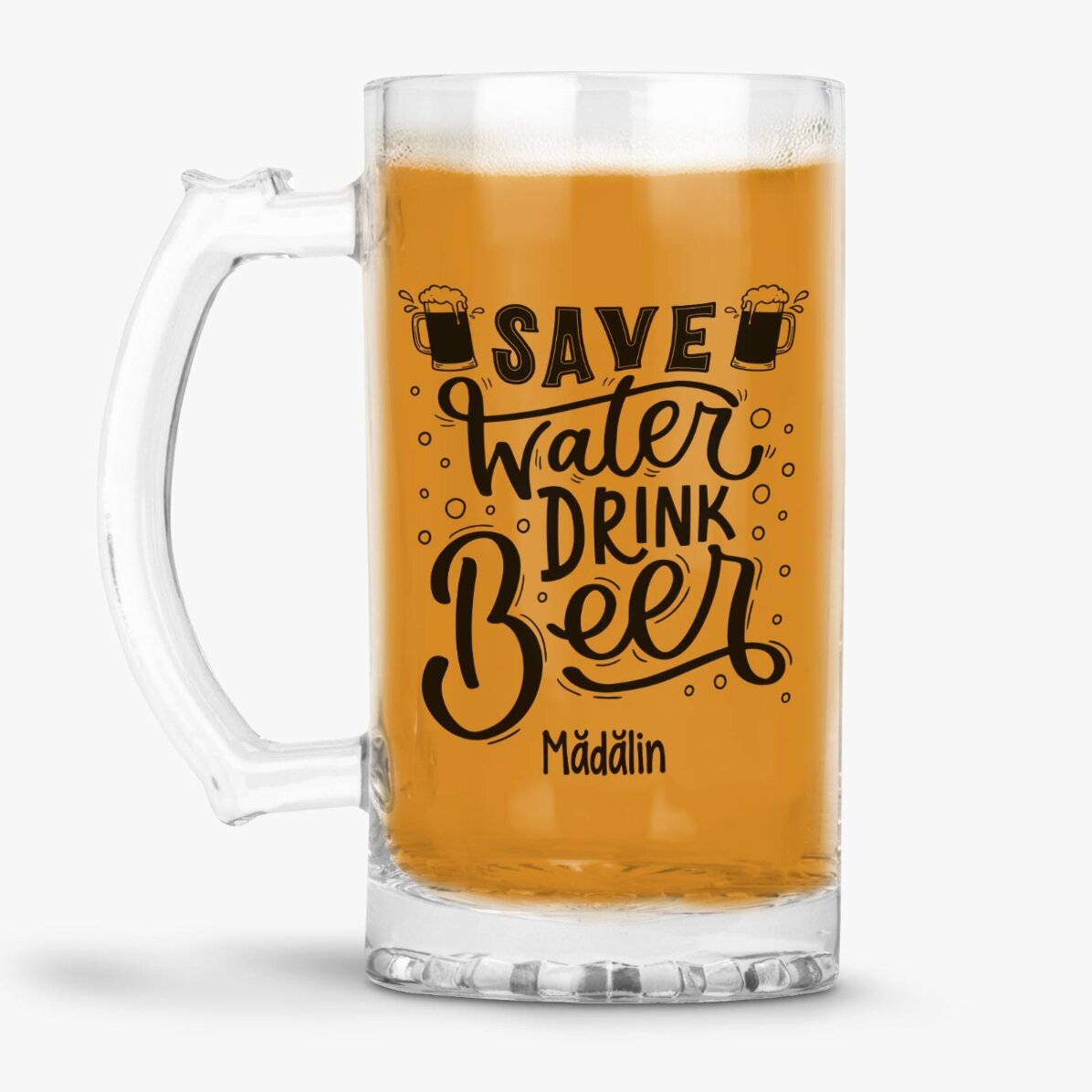 Boccale da birra personalizzato con messaggio - Save Water, Drink Beer