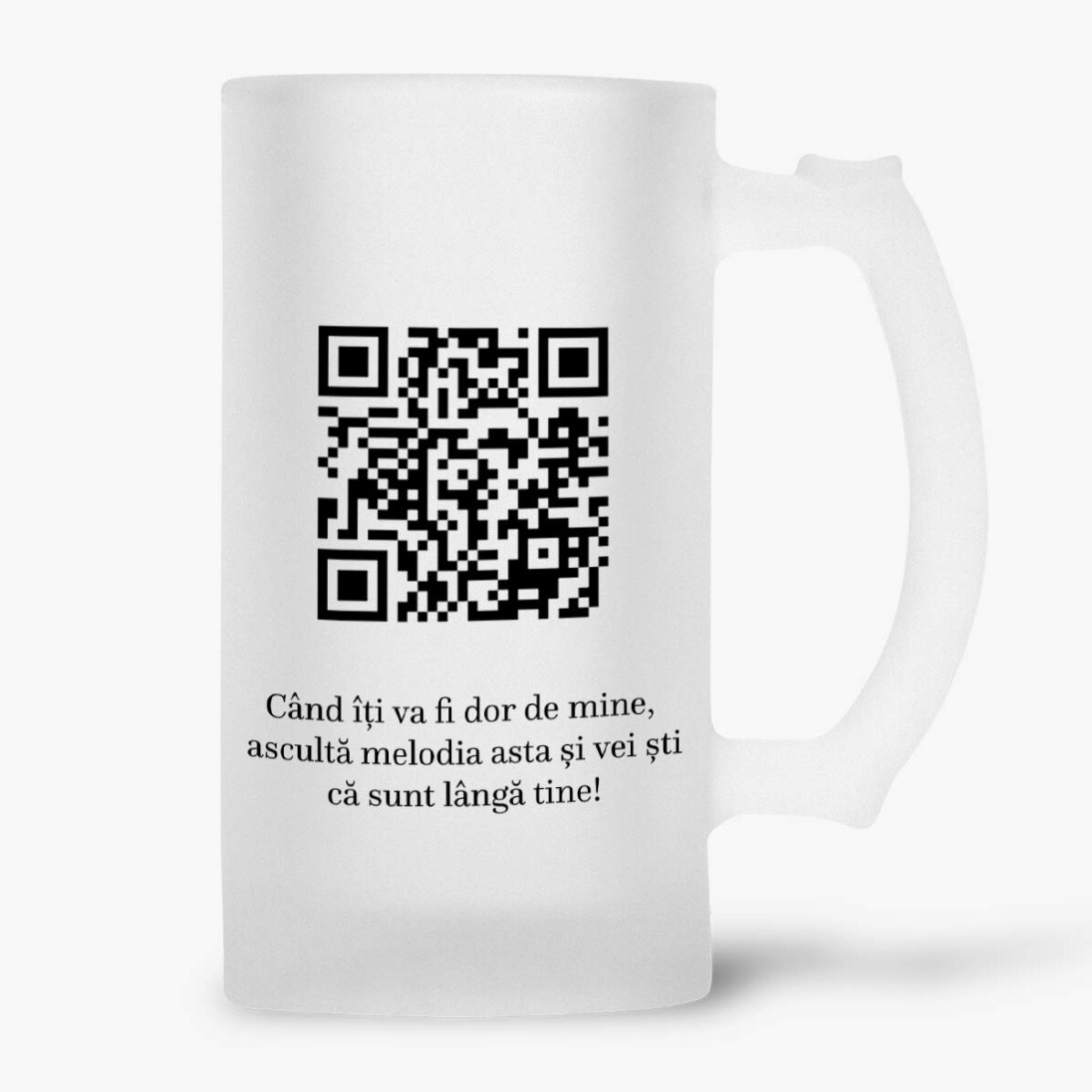 Boccale da birra personalizzato con una foto, un messaggio e un codice QR
