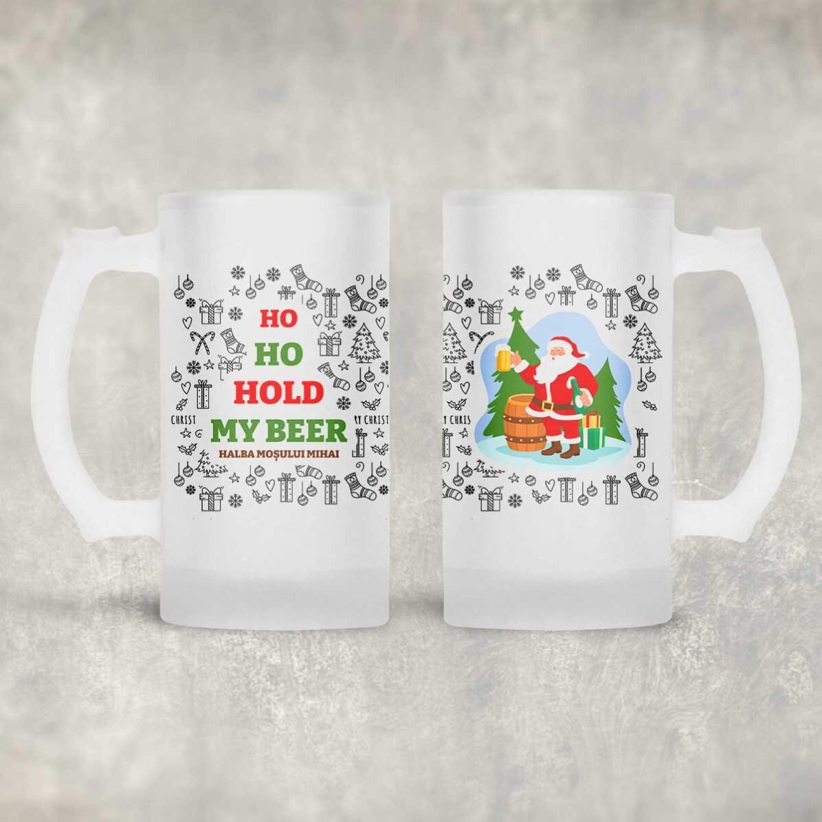 Boccale da birra personalizzato con una frase natalizia - Ho Ho Hold My Beer