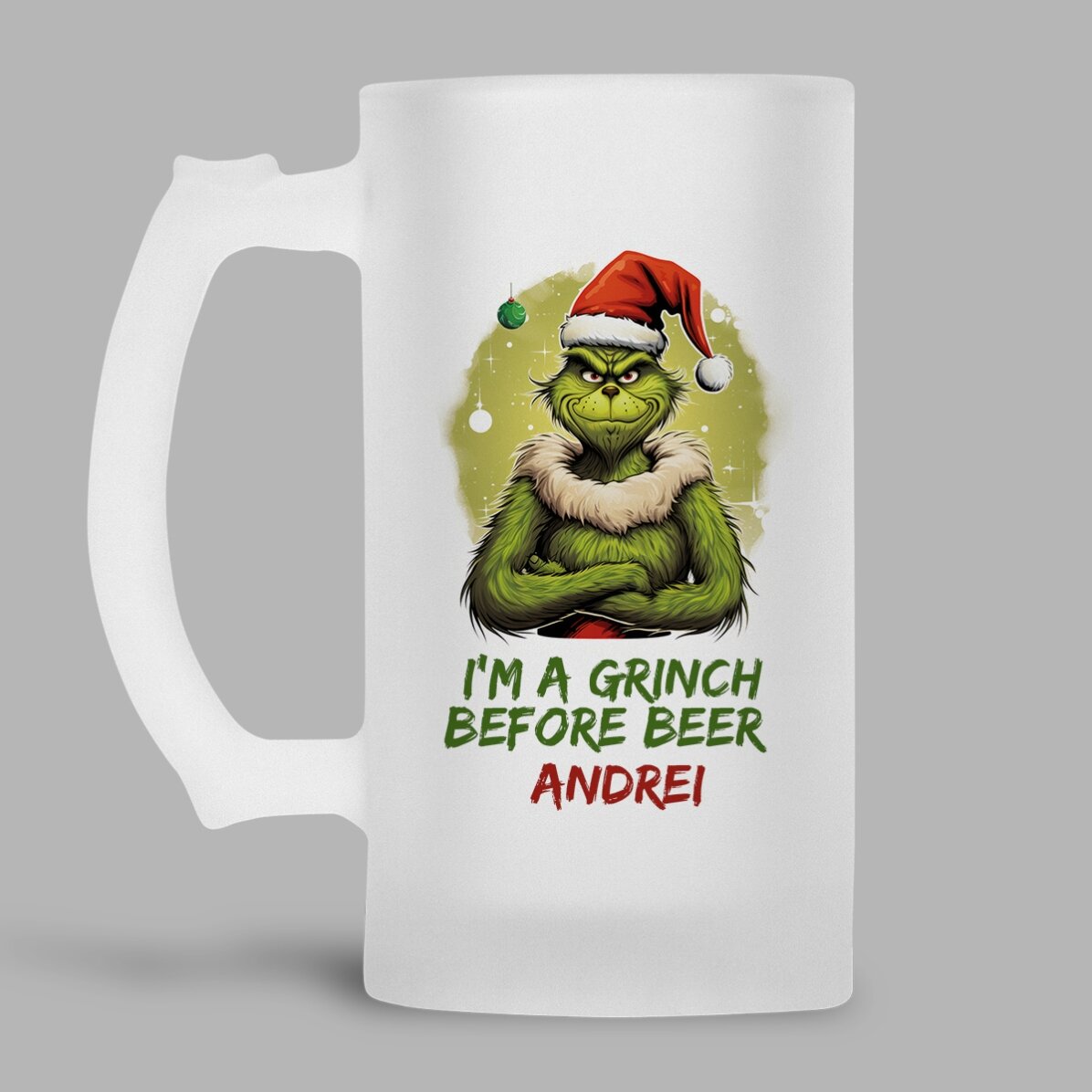 Boccale da birra personalizzato con scritta - Grinch before beer