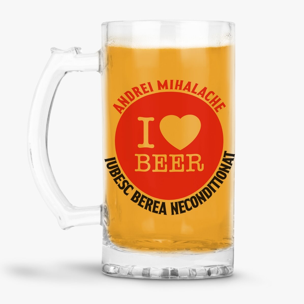 Boccale da birra personalizzato con la scritta "I love beer"