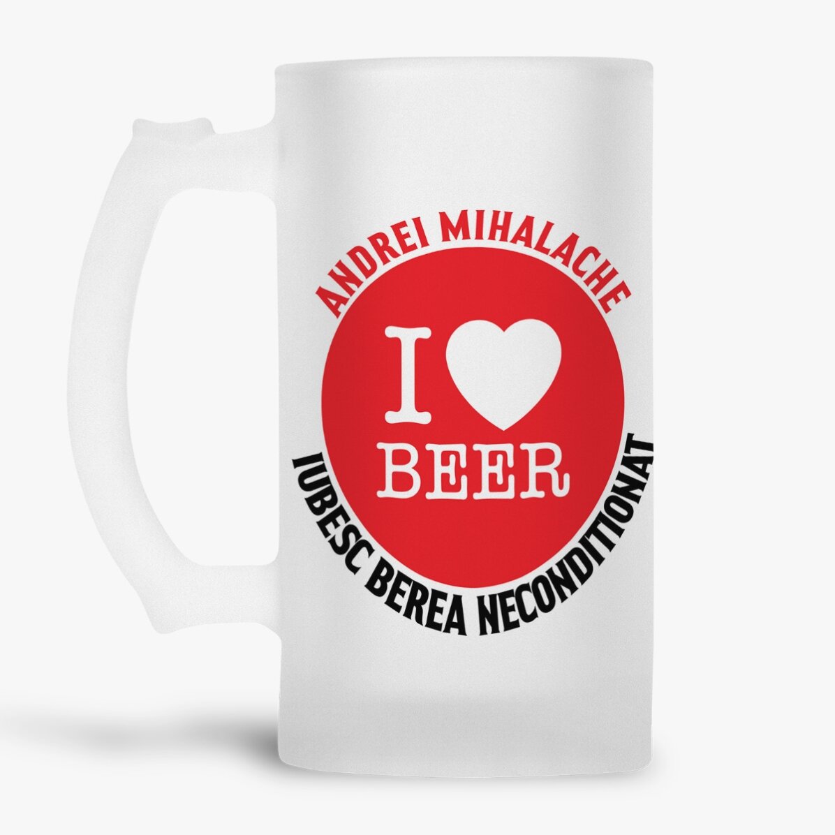 Boccale da birra personalizzato con la scritta "I love beer"