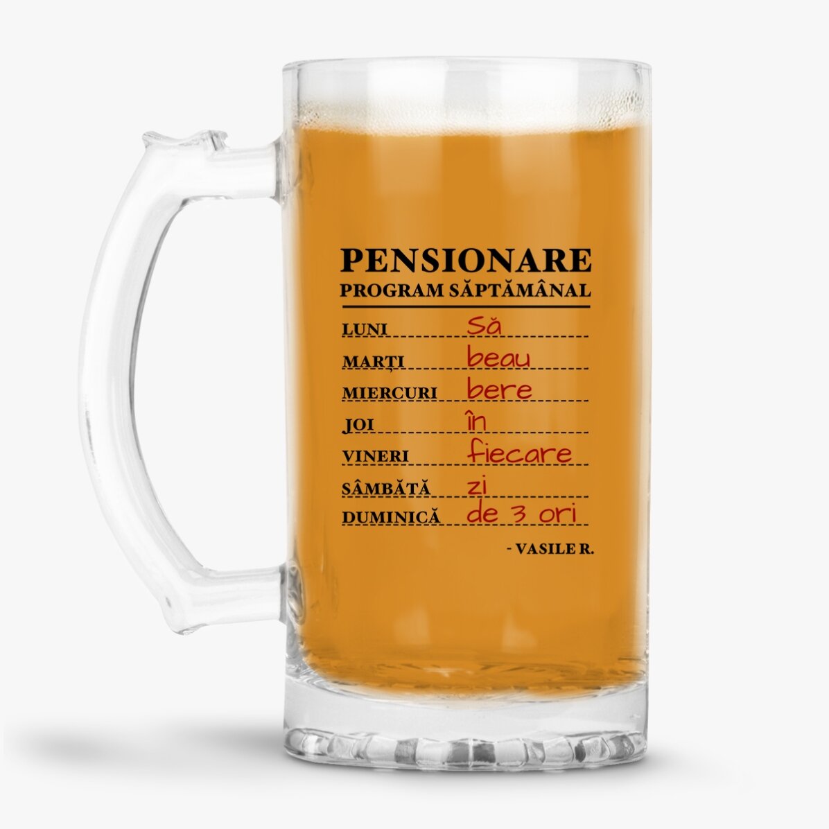 Boccale da birra personalizzato con una dedica per il pensionamento