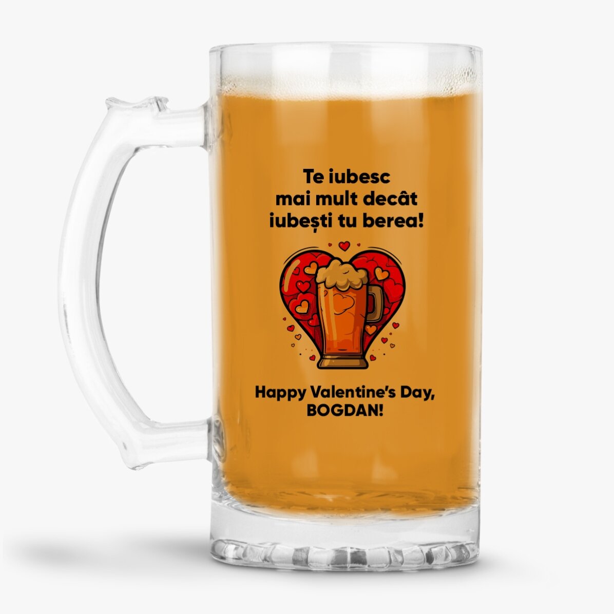 Boccale da birra personalizzato con la scritta "Ti amo di più"