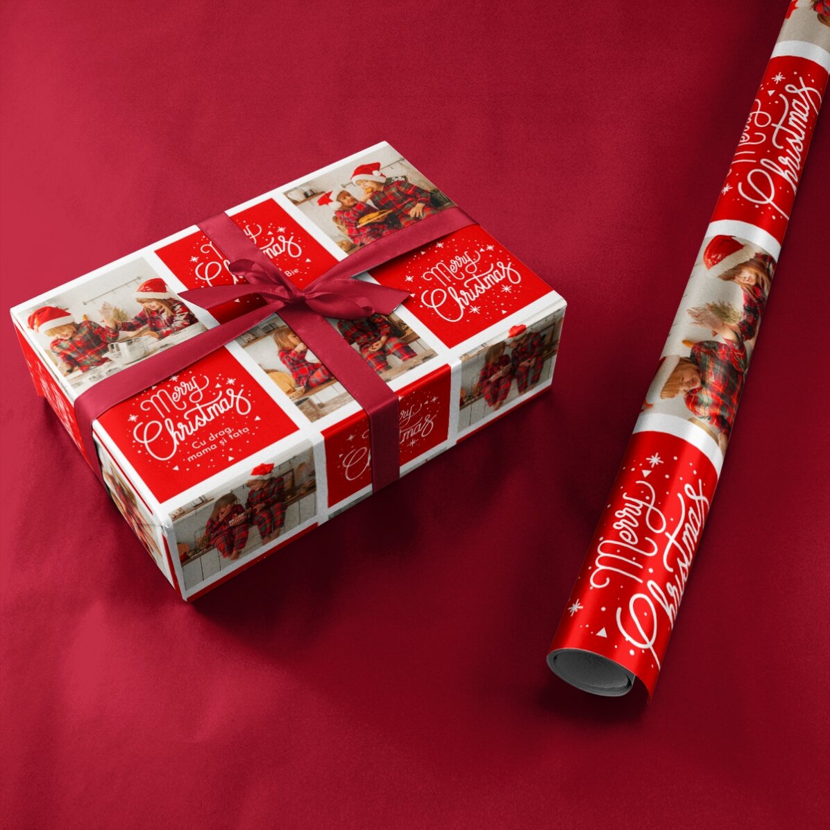 Carta da regalo personalizzata con 12 foto e testo - Quadrati e messaggi natalizi