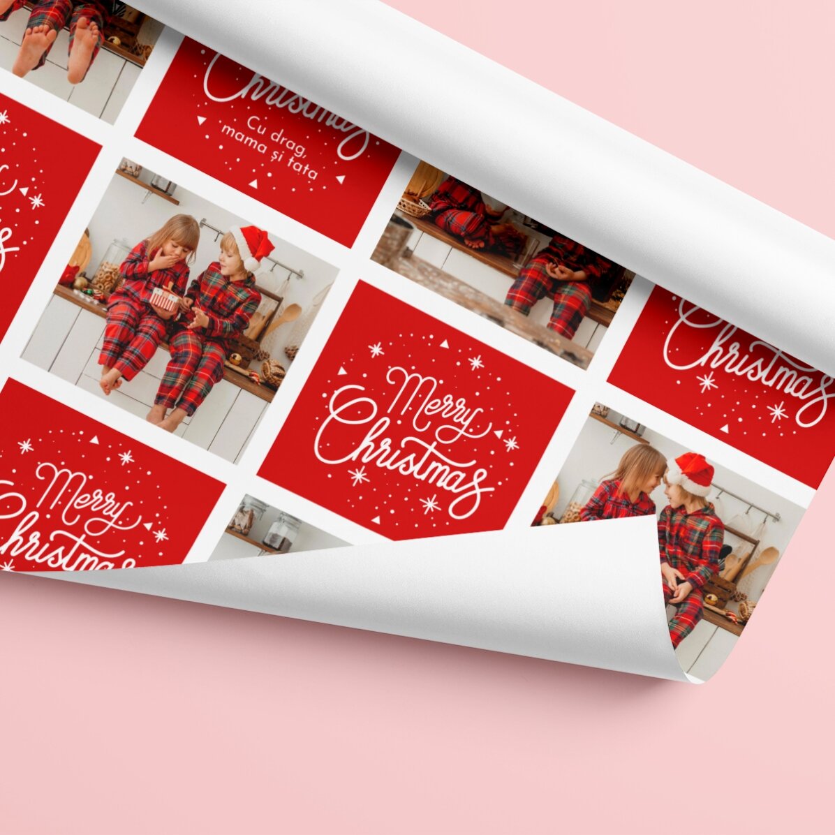 Carta da regalo personalizzata con 12 foto e testo - Quadrati e messaggi natalizi