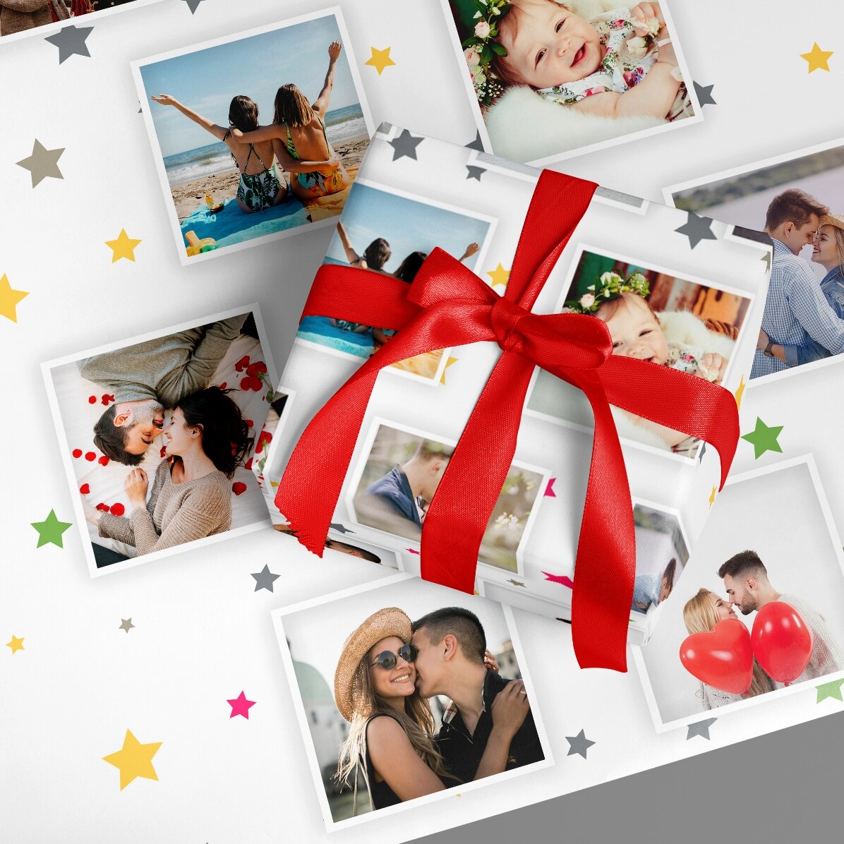 Carta da regalo personalizzata con 13 foto, sfondo con stelline colorate