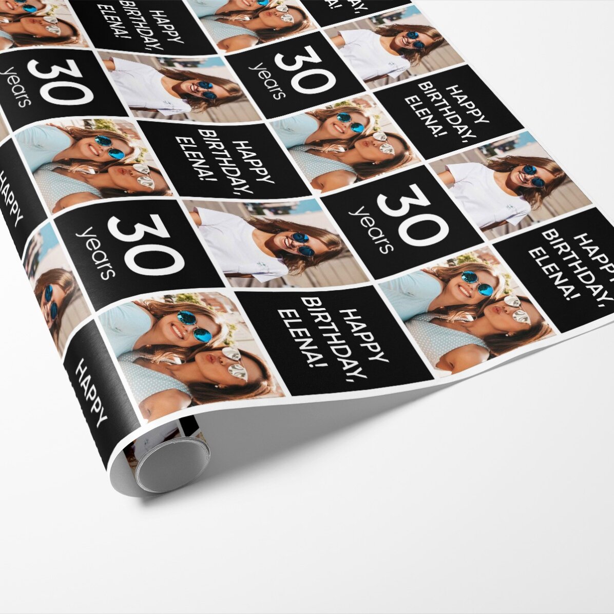 Personalised gift wrapping paper with 2 photos and message - Happy Birthday!