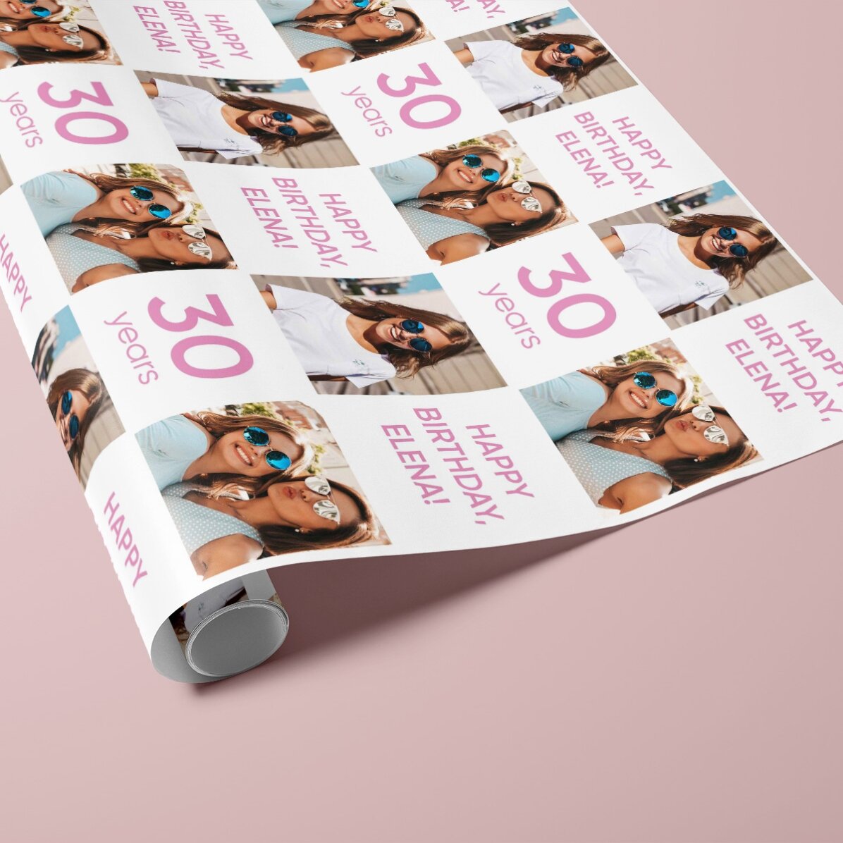 Personalised gift wrapping paper with 2 photos and message - Happy Birthday!
