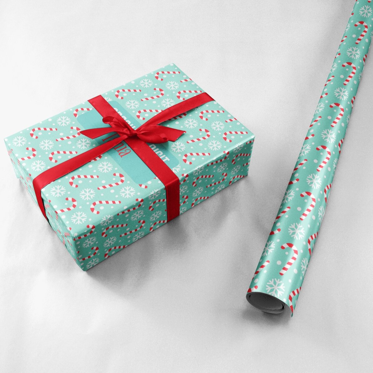 Personalised gift wrapping paper with text in a border - Candycane