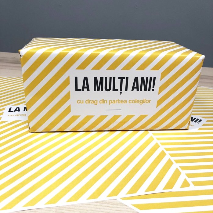 Carta da regalo personalizzata - modello "yellow stripes", con testo incorniciato