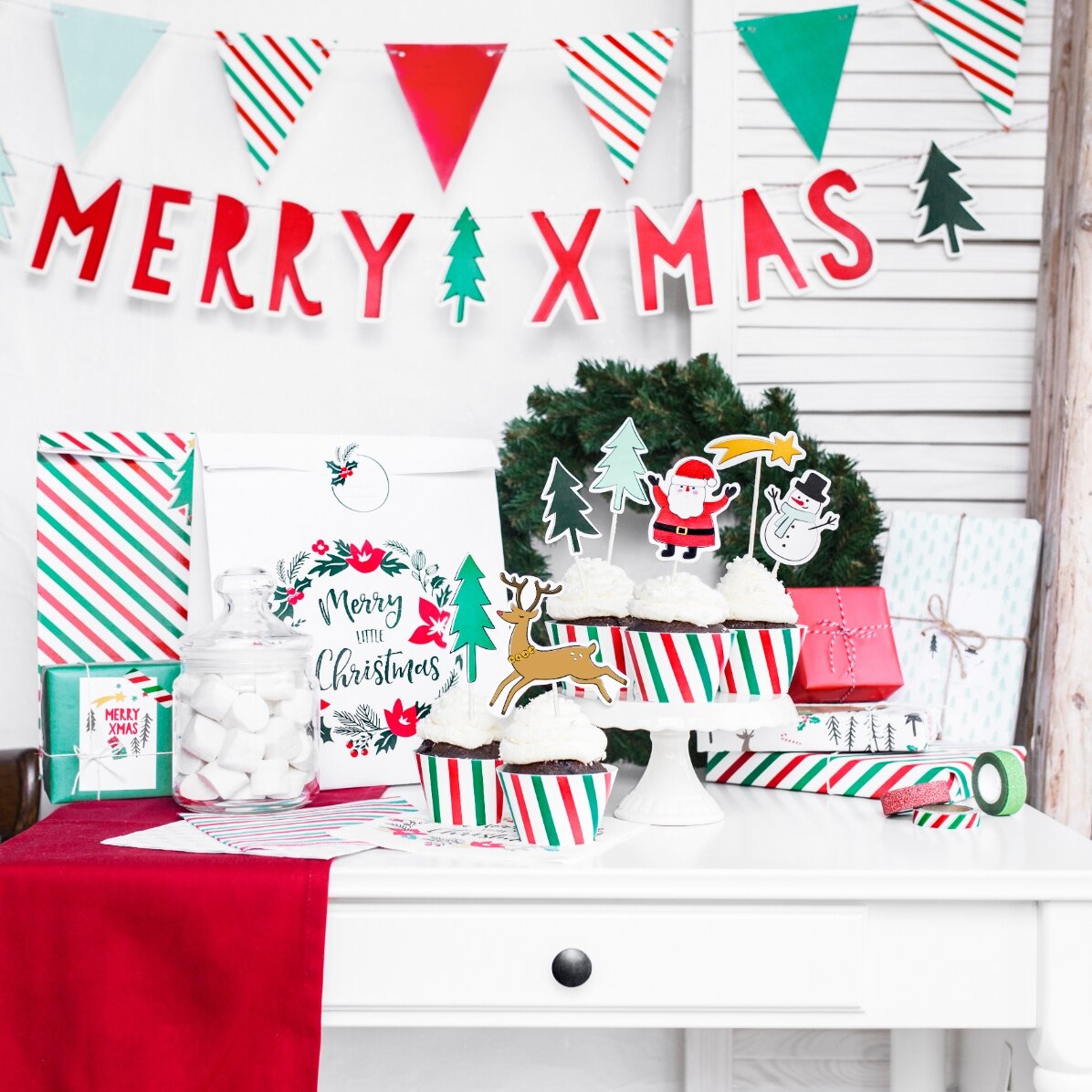 Set da 2 fogli di carta da regalo "Merry Christmas"