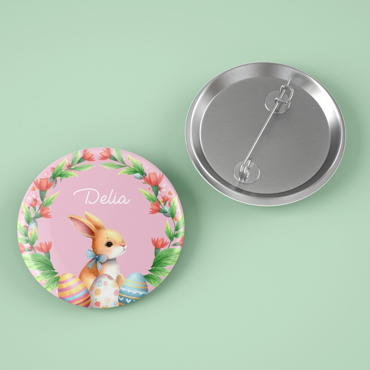 Distintivo personalizzato con nome per Pasqua - Coniglietto