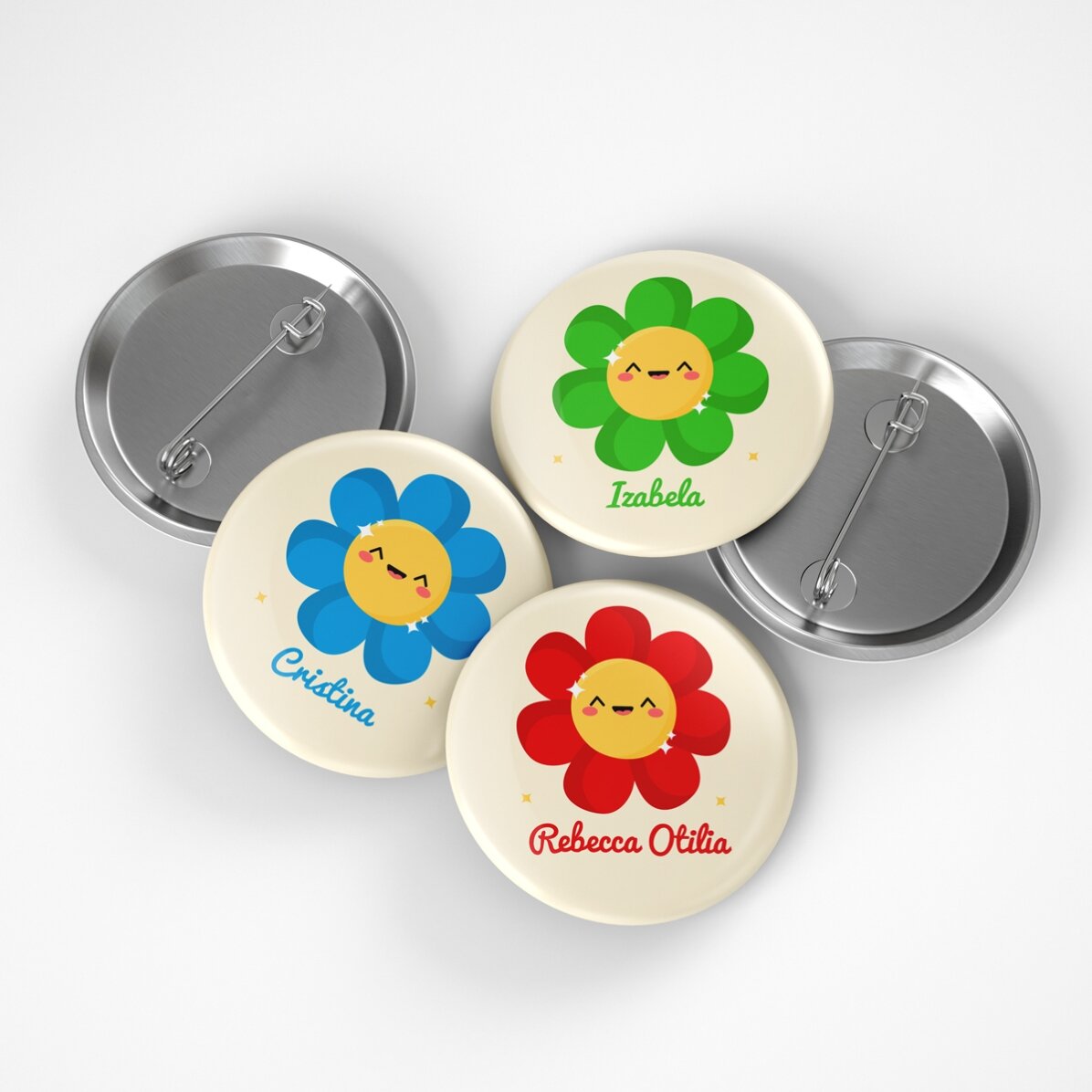 Distintivo personalizzato con nome - Modello con fiore colorato