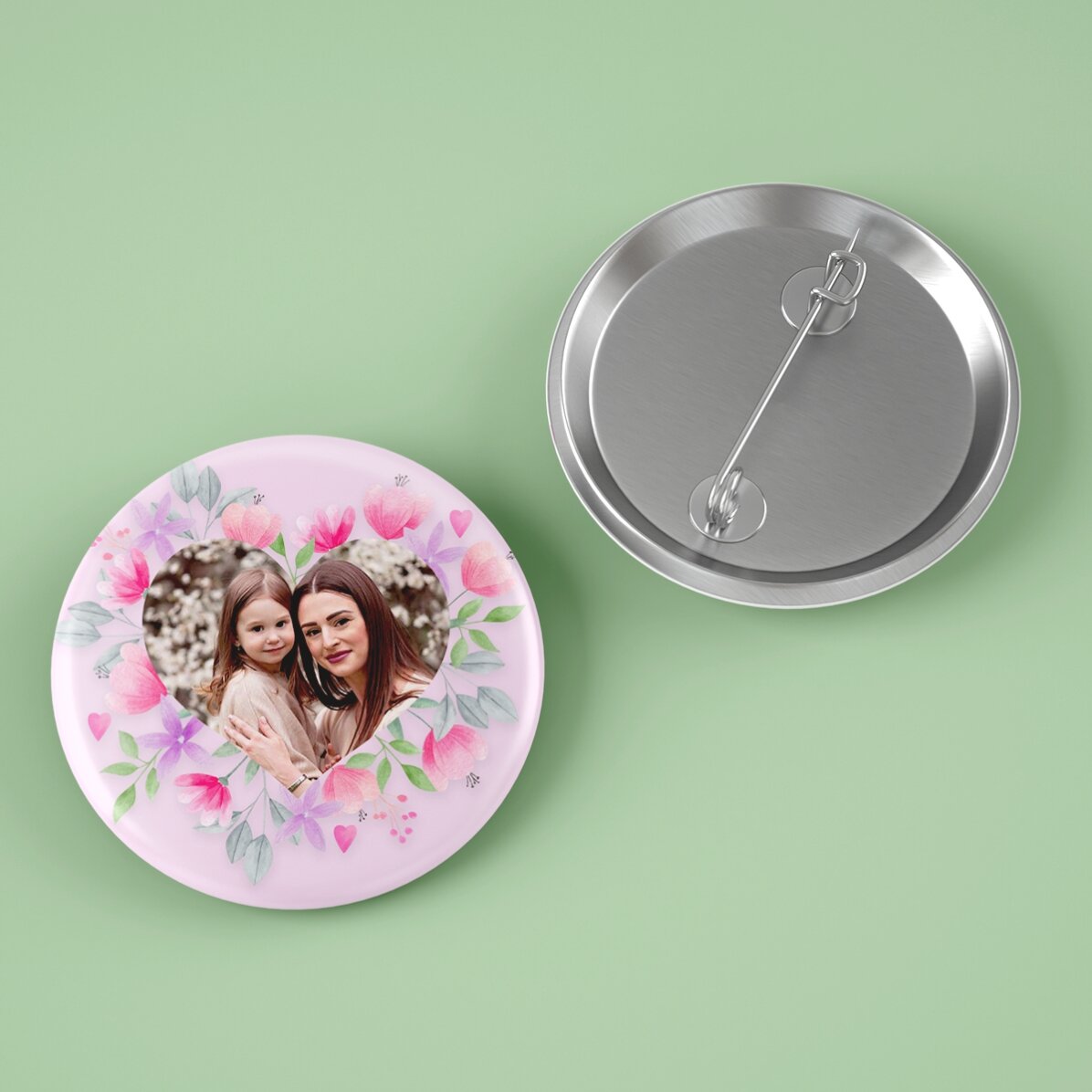 Spilla personalizzata con una foto - Fiori rosa