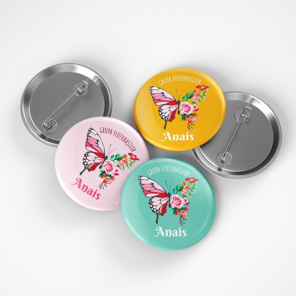 Distintivo personalizzato con scritta - Gruppo delle farfalle
