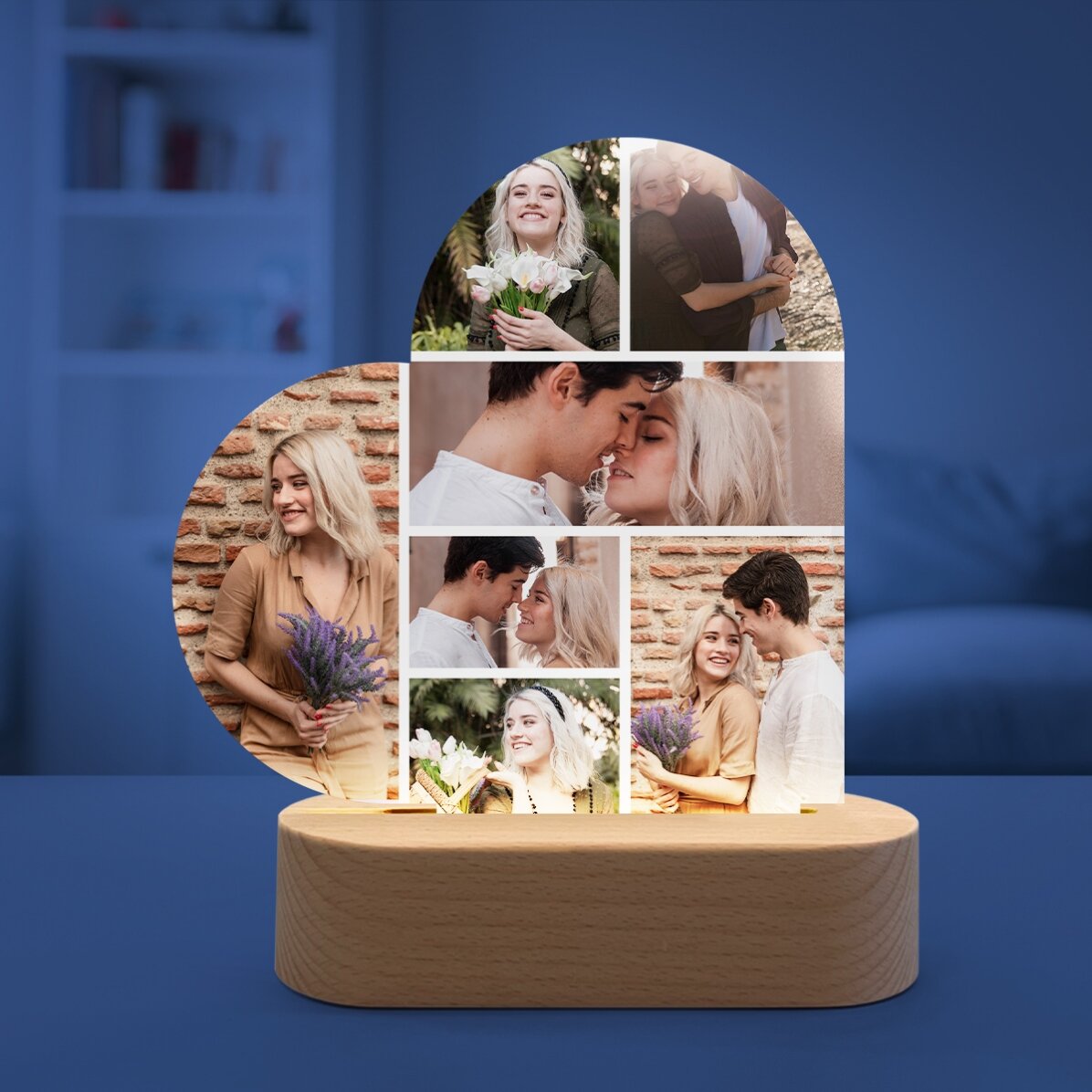 Lampada da comodino a LED a forma di cuore personalizzata con 7 foto