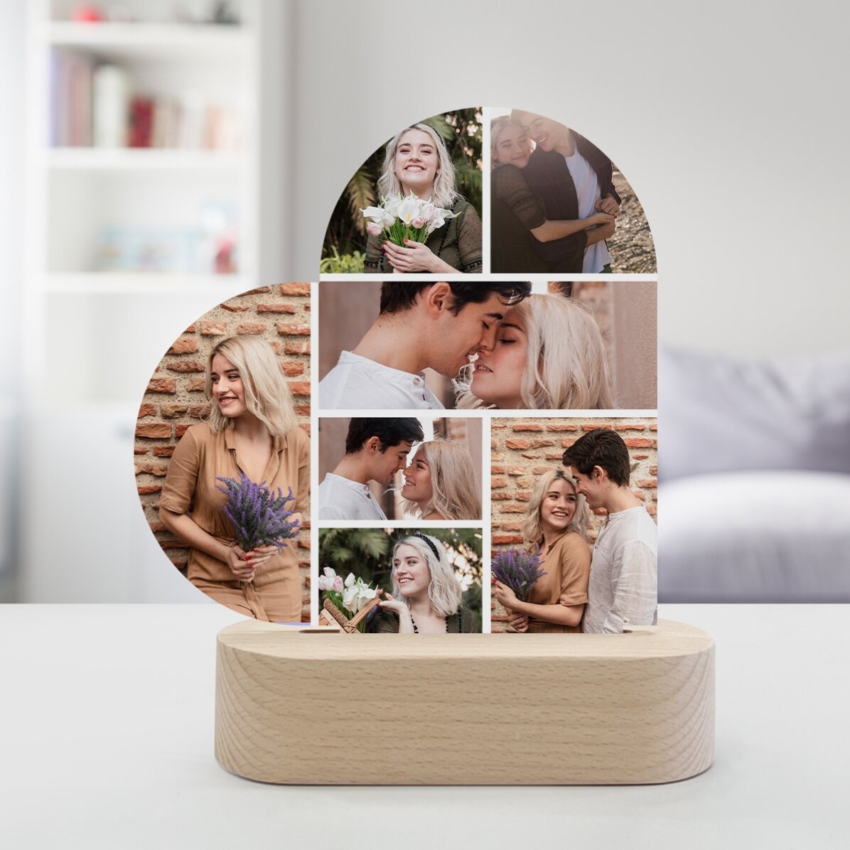 Lampada da comodino a LED a forma di cuore personalizzata con 7 foto