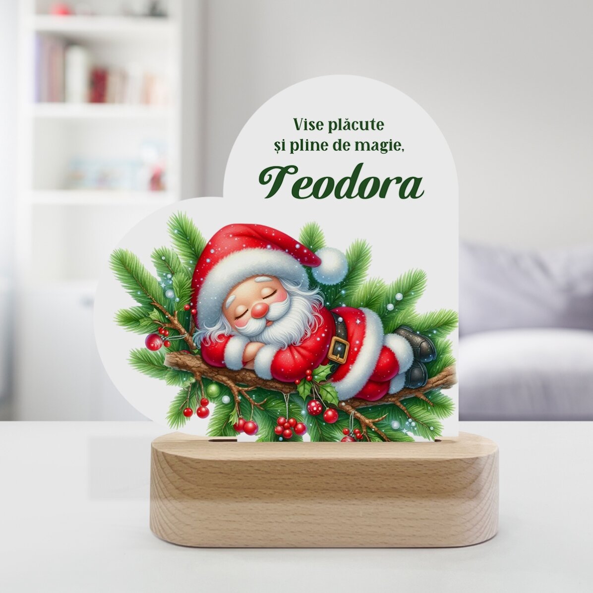 Lampada da comodino a LED a forma di cuore personalizzata con messaggio per bambini - Babbo Natale
