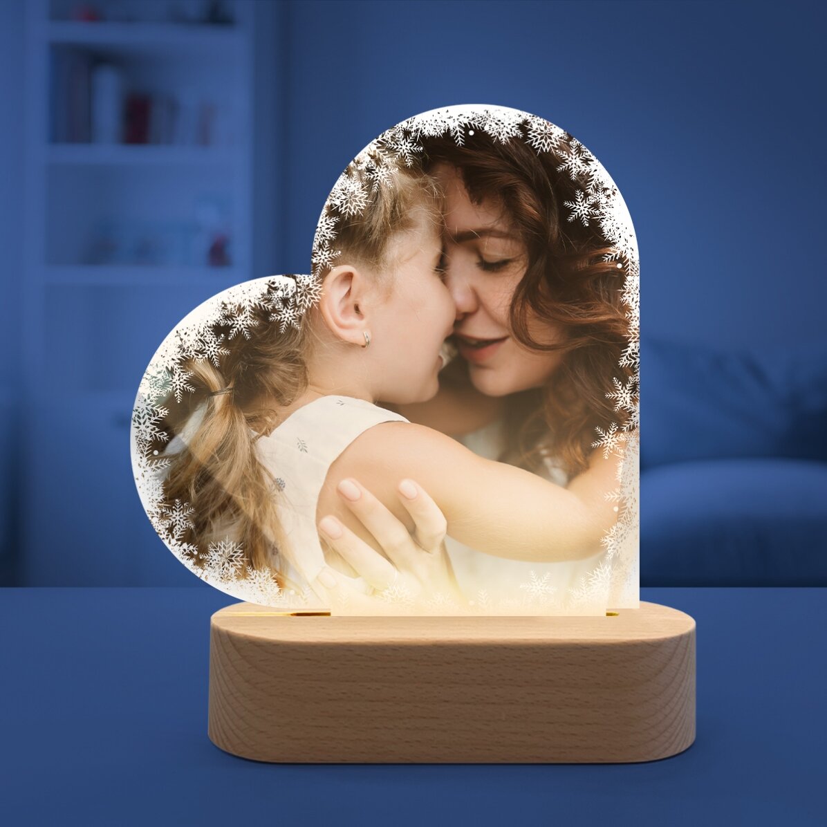 Personalised LED night light with a photo - Snowflakes