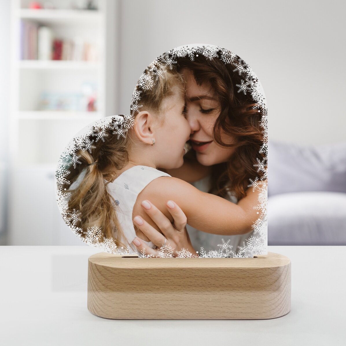 Personalised LED night light with a photo - Snowflakes