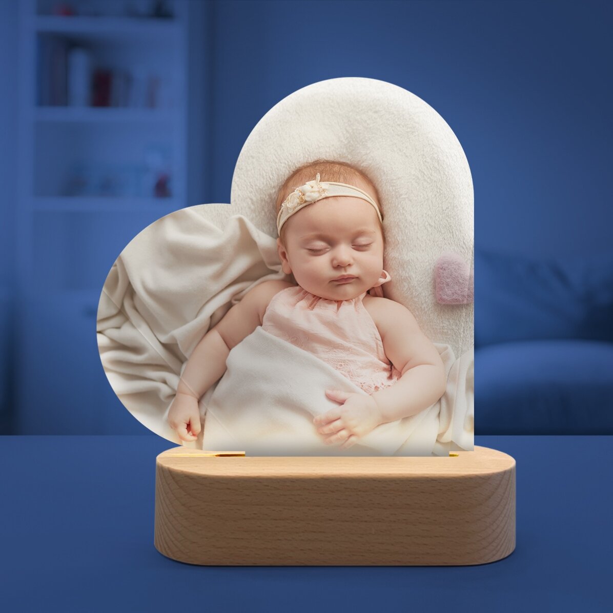 Lampada da comodino a LED a forma di cuore personalizzata con una foto