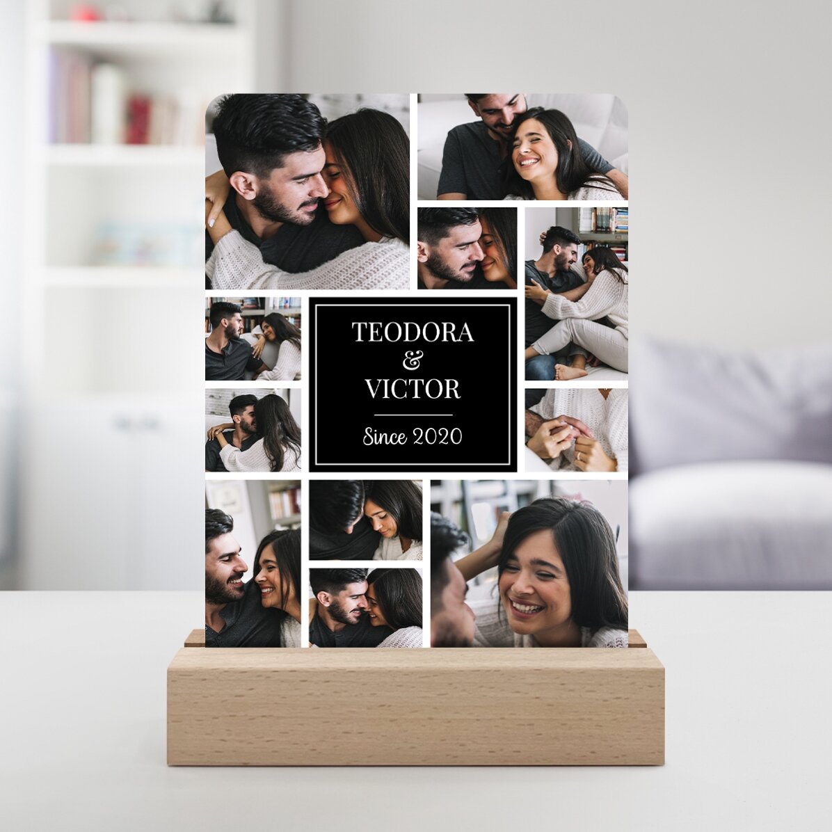 Lampada da comodino a LED personalizzata con 11 foto e un messaggio