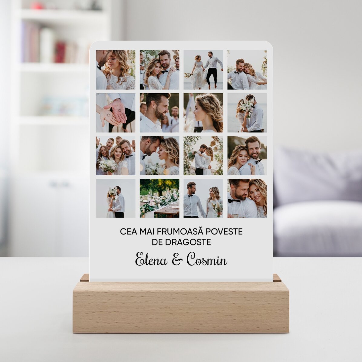 Lampada da comodino a LED personalizzata con 16 foto e un messaggio
