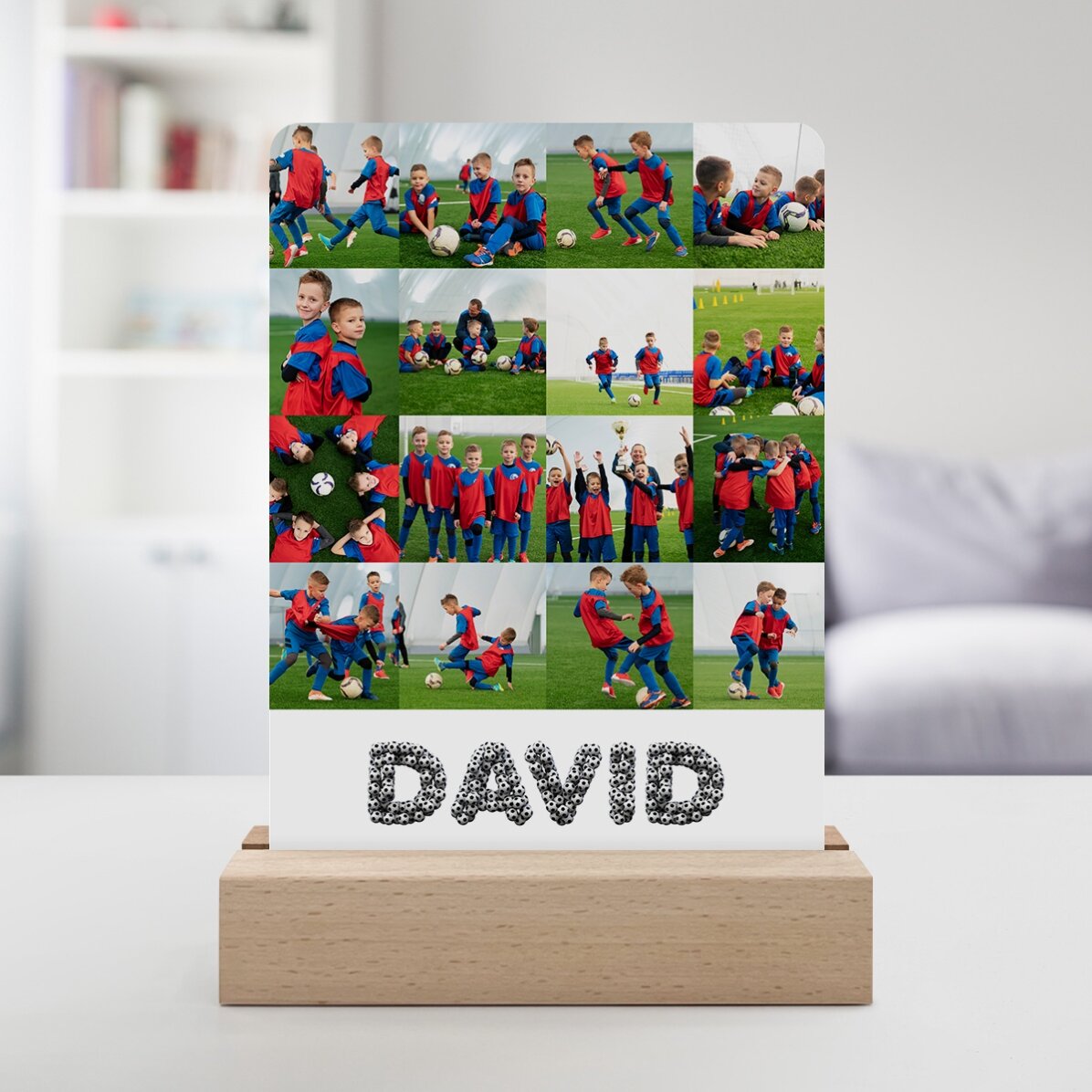 Personalised LED night light with 16 photos and names - Football