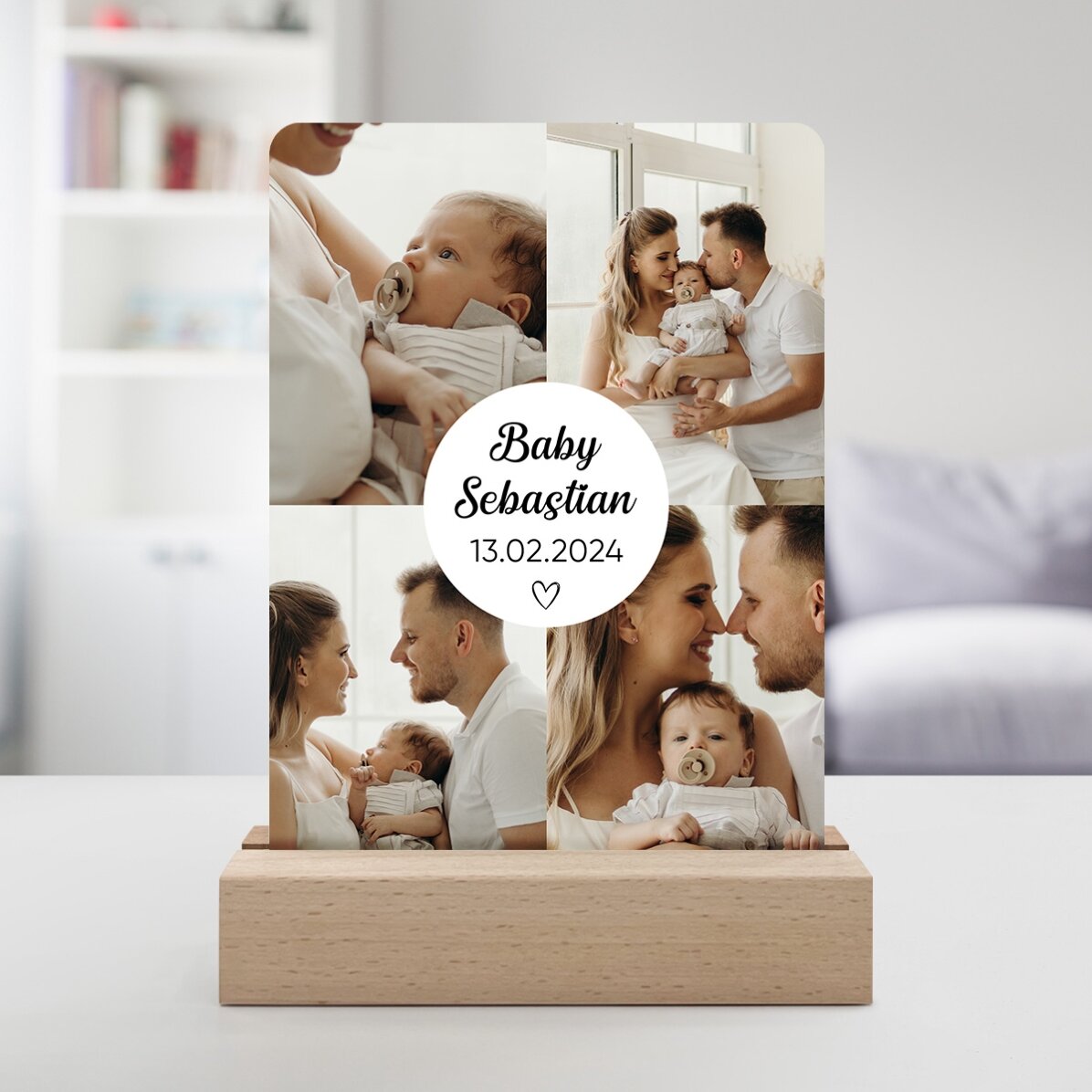 Lampada da comodino a LED personalizzata con 4 foto e testo