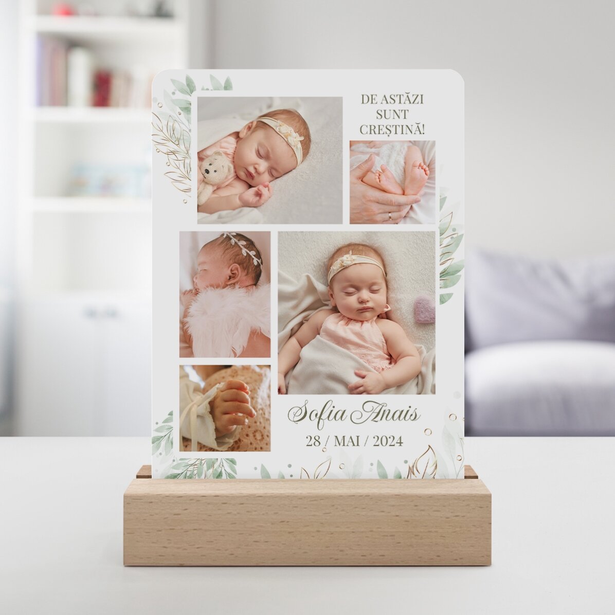 Lampada da comodino a LED personalizzata con 5 foto e testo - bambino