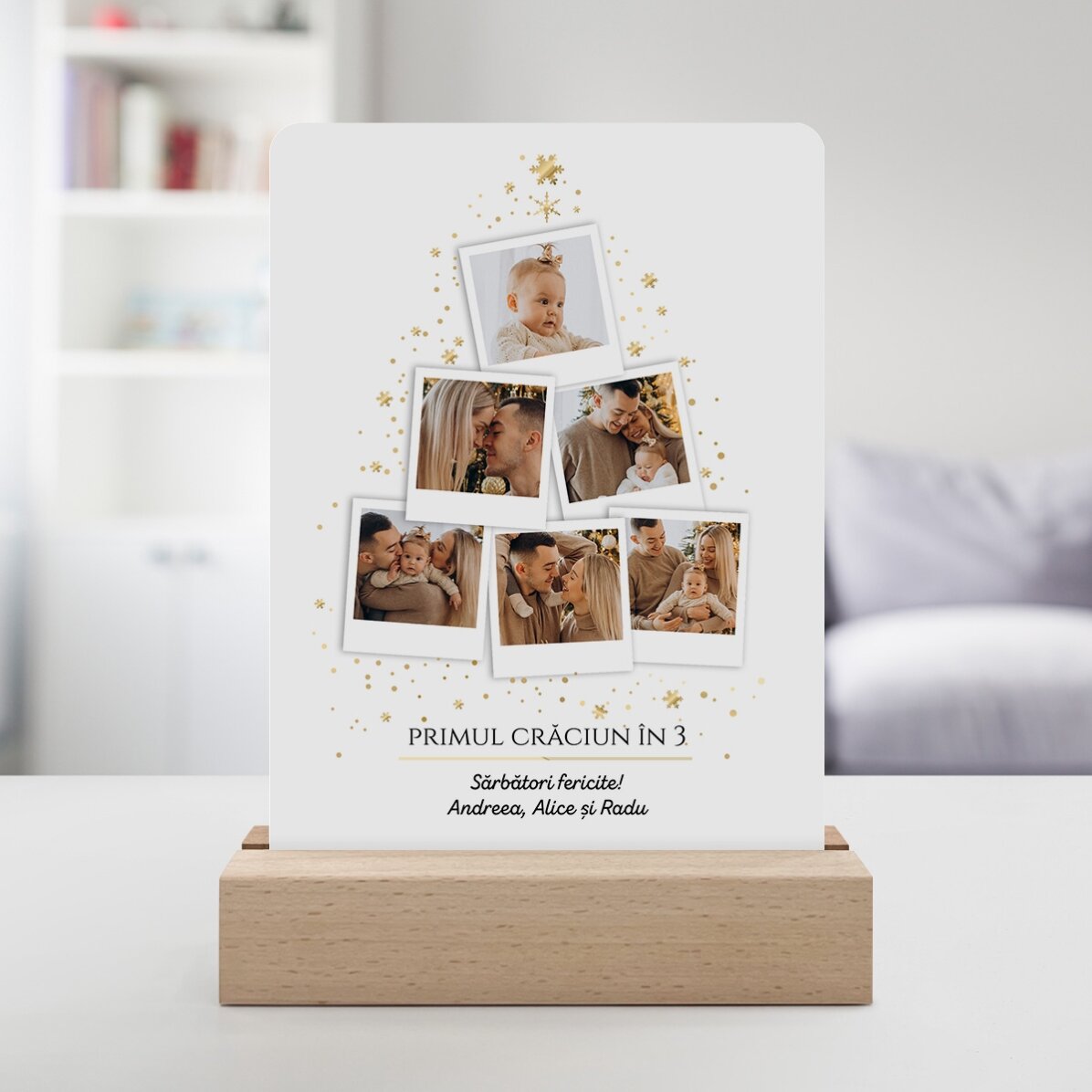 Lampada da comodino a LED personalizzata con 6 foto e un messaggio - Albero di Natale