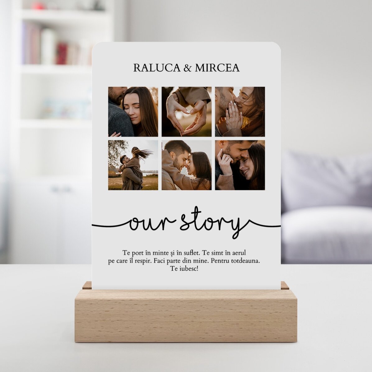 Lampada da comodino a LED personalizzata con 6 foto e un messaggio - La nostra storia