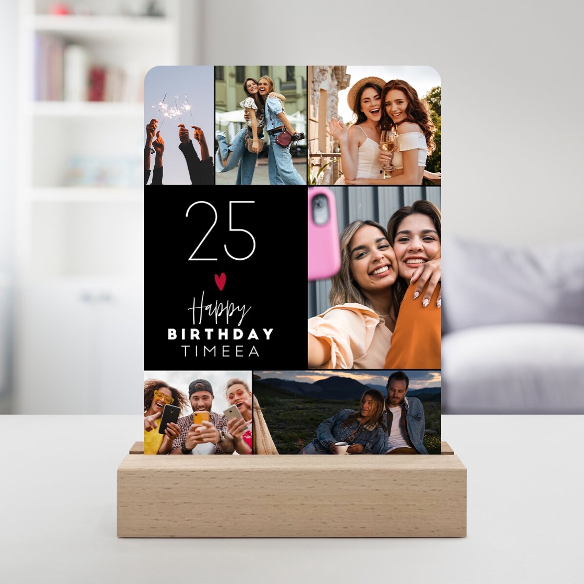 Lampada da comodino a LED personalizzata con 6 foto e un messaggio