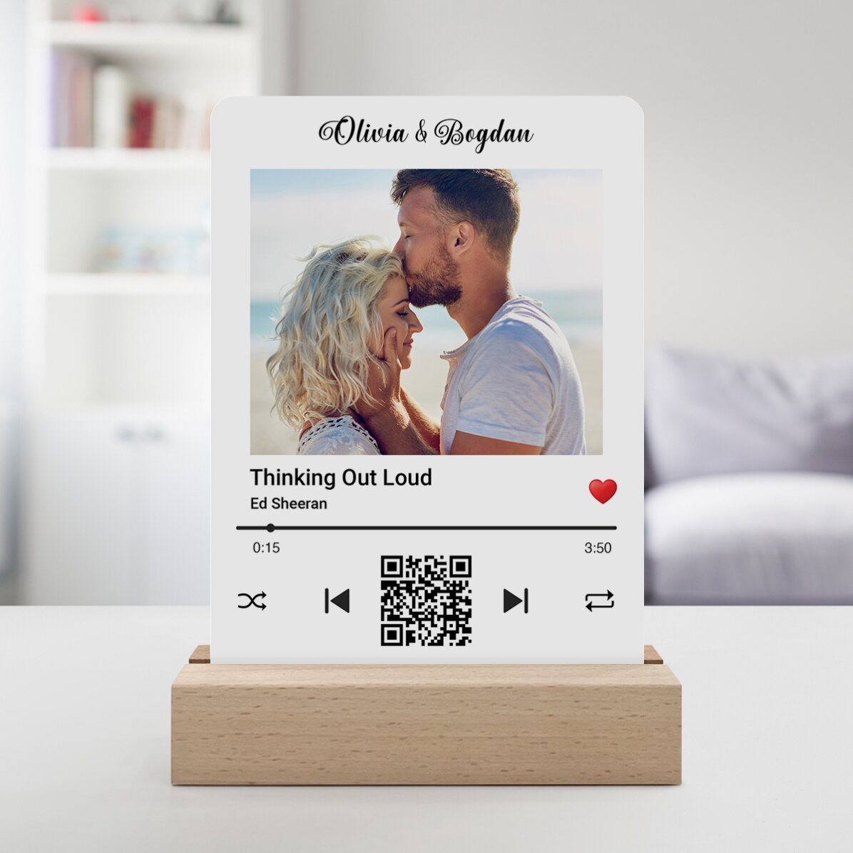 Lampada da comodino a LED personalizzata con una foto e un codice QR - La nostra canzone