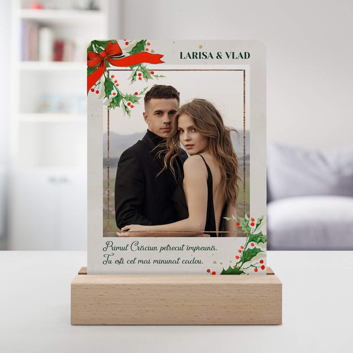 Lampada da comodino a LED personalizzata con una foto e un messaggio - Natale