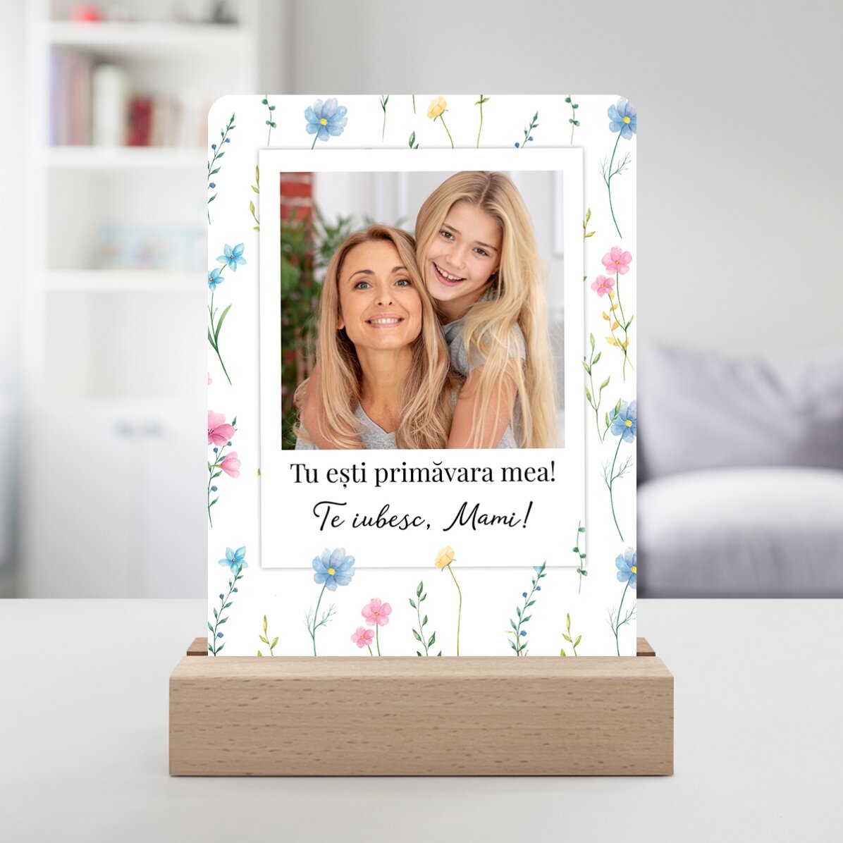 Lampada da comodino a LED personalizzata con foto e messaggio - Floral