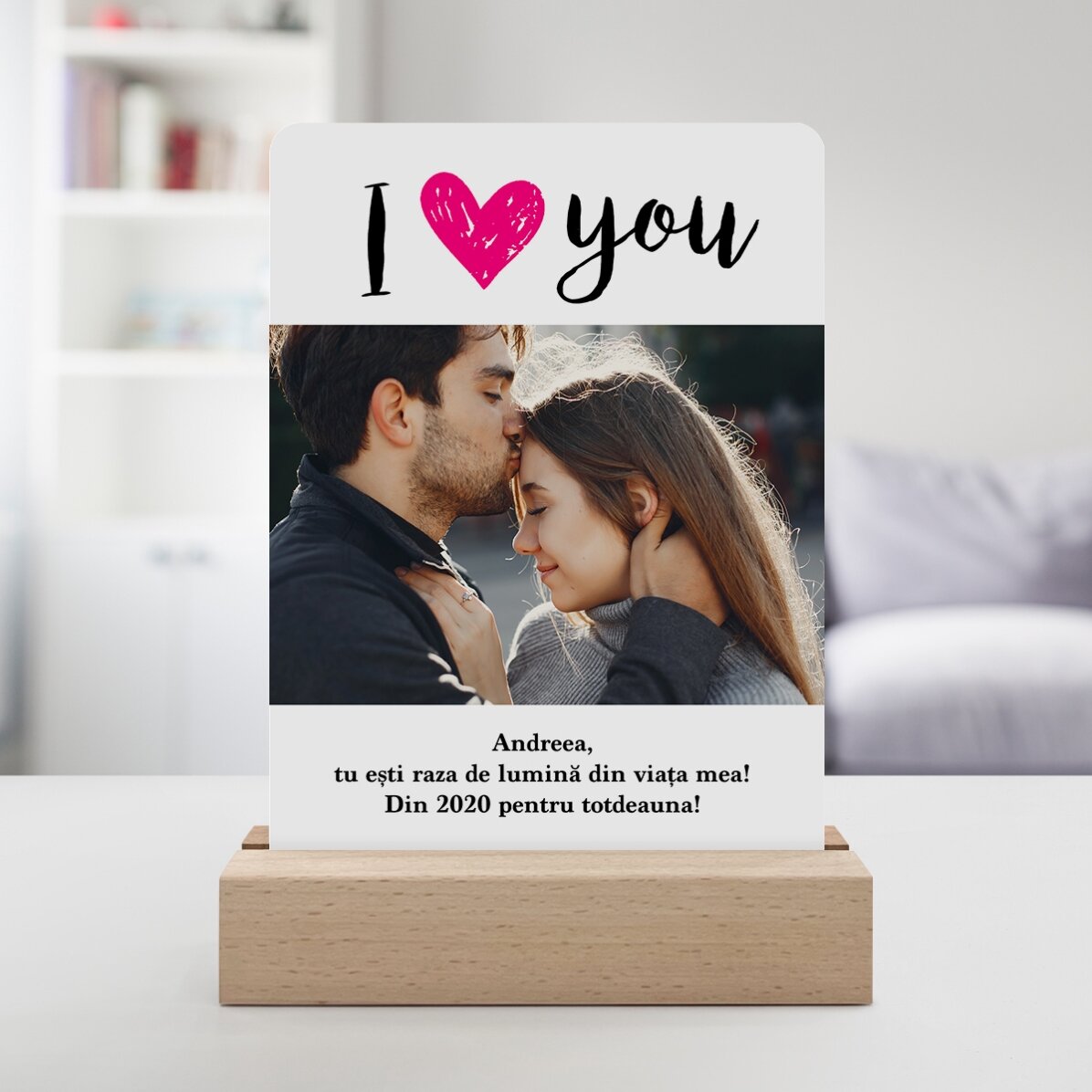 Personalised LED night light with a photo and message - I love you