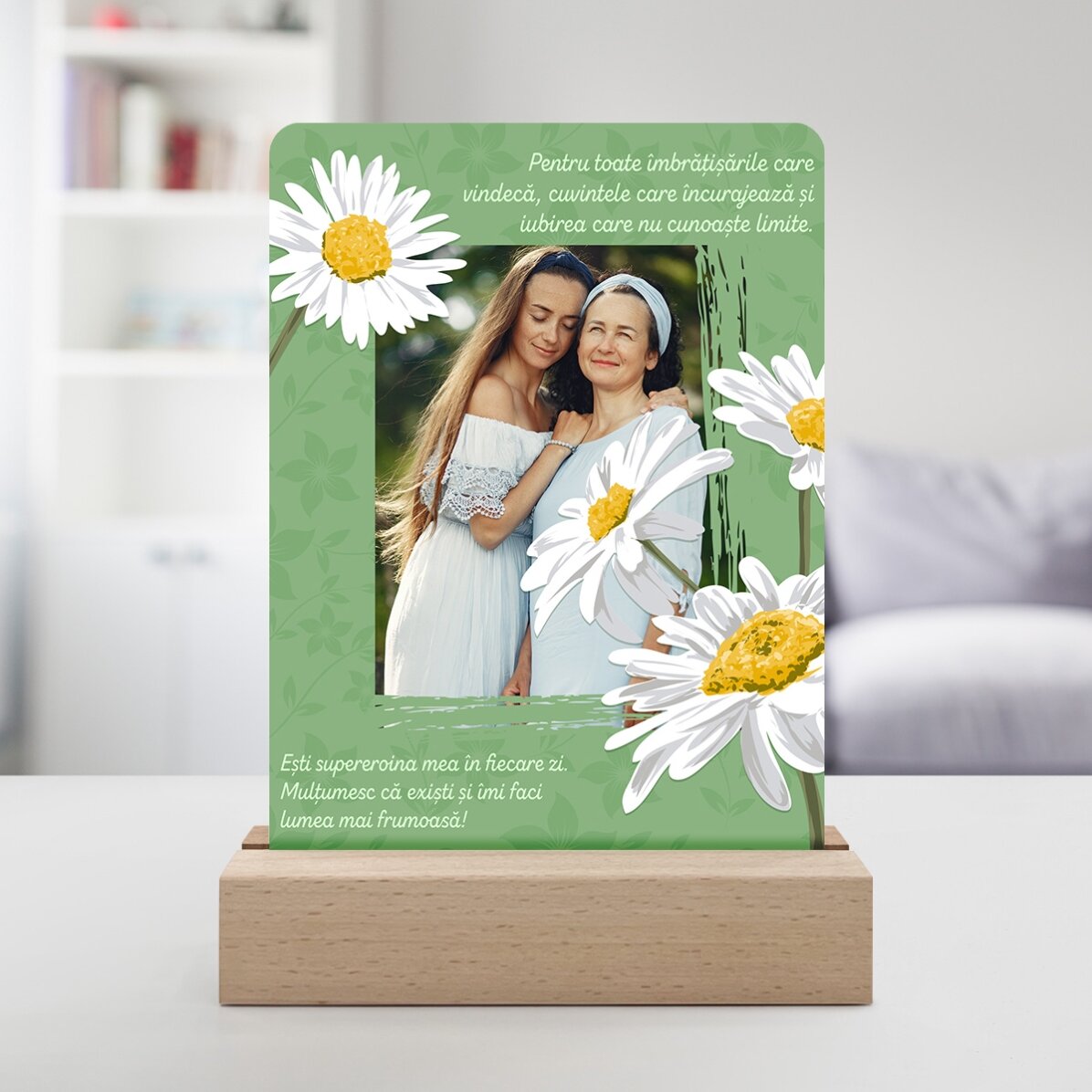 Lampada da comodino a LED personalizzata con foto e testo - Daisies