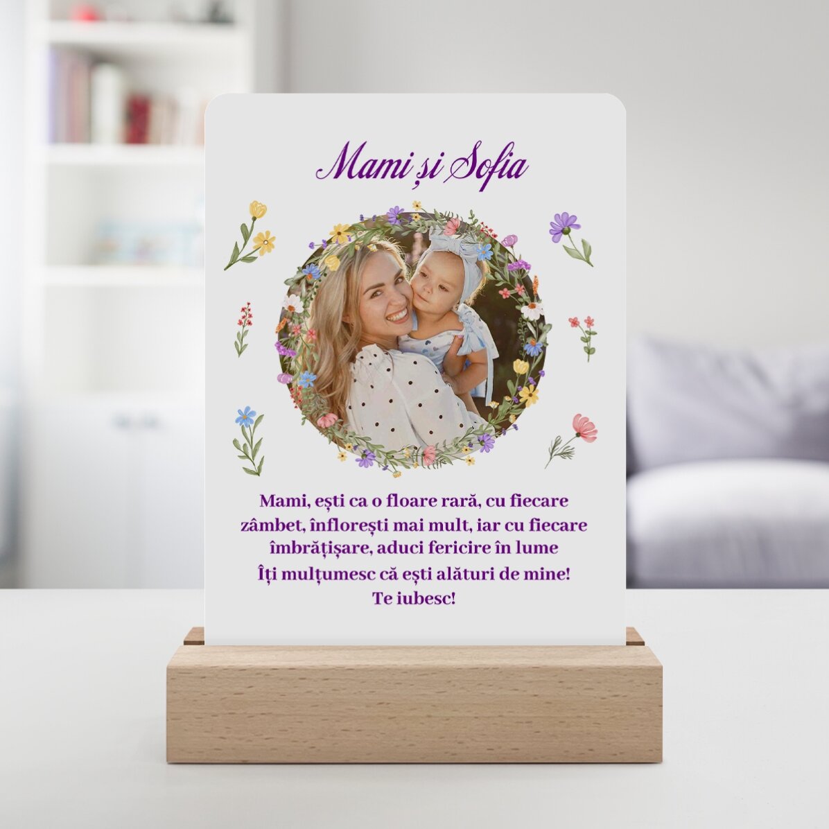 Lampada da comodino a LED personalizzata con foto e testo - Primavera