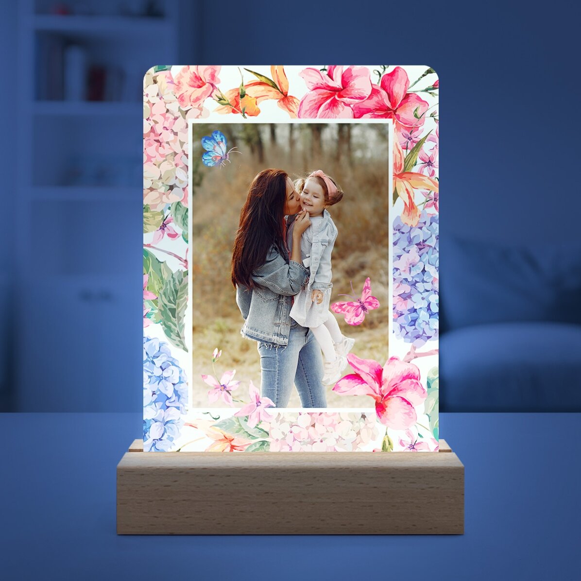 Lampada da comodino a LED personalizzata con una foto - Fiori primaverili