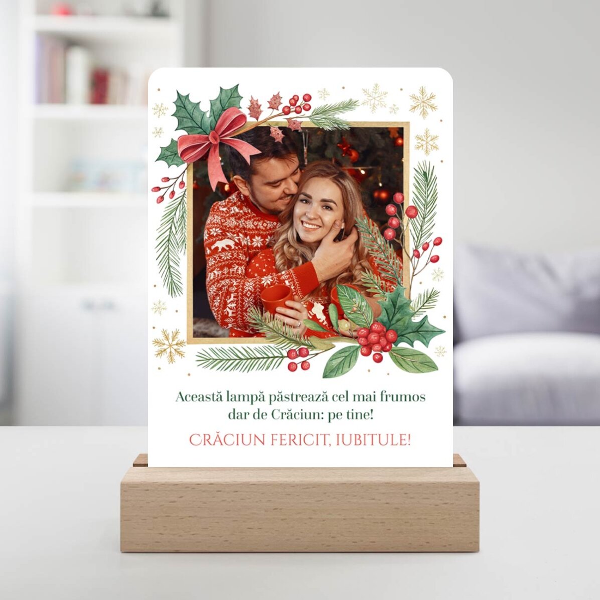 Lampada da comodino a LED personalizzata con foto e messaggio - Buon Natale!