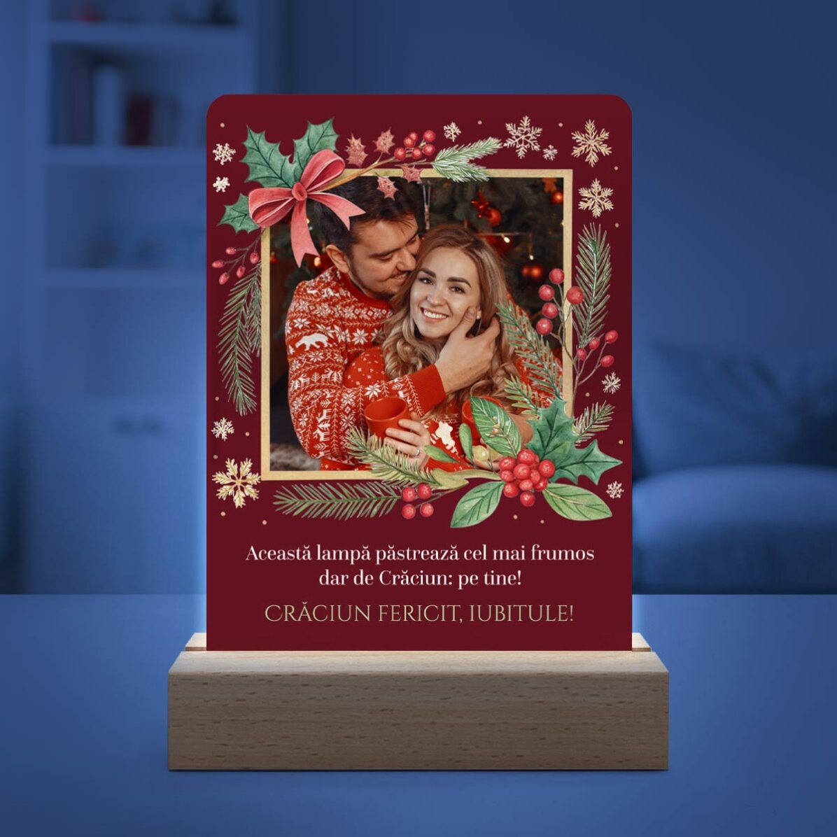 Lampada da comodino a LED personalizzata con foto e messaggio - Buon Natale!