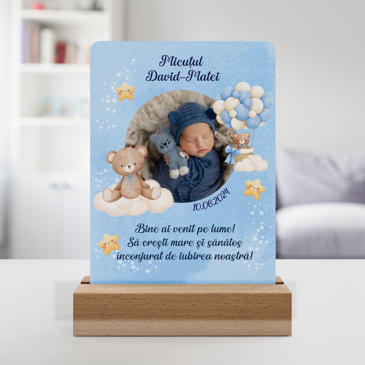 Lampada da comodino a LED personalizzata con foto e testo - Bambino