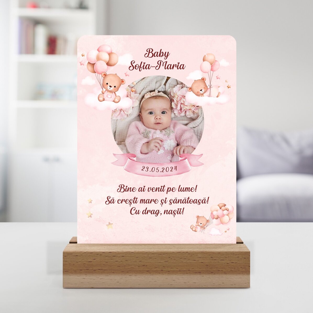 Lampada da comodino a LED personalizzata con foto e testo - Bambina