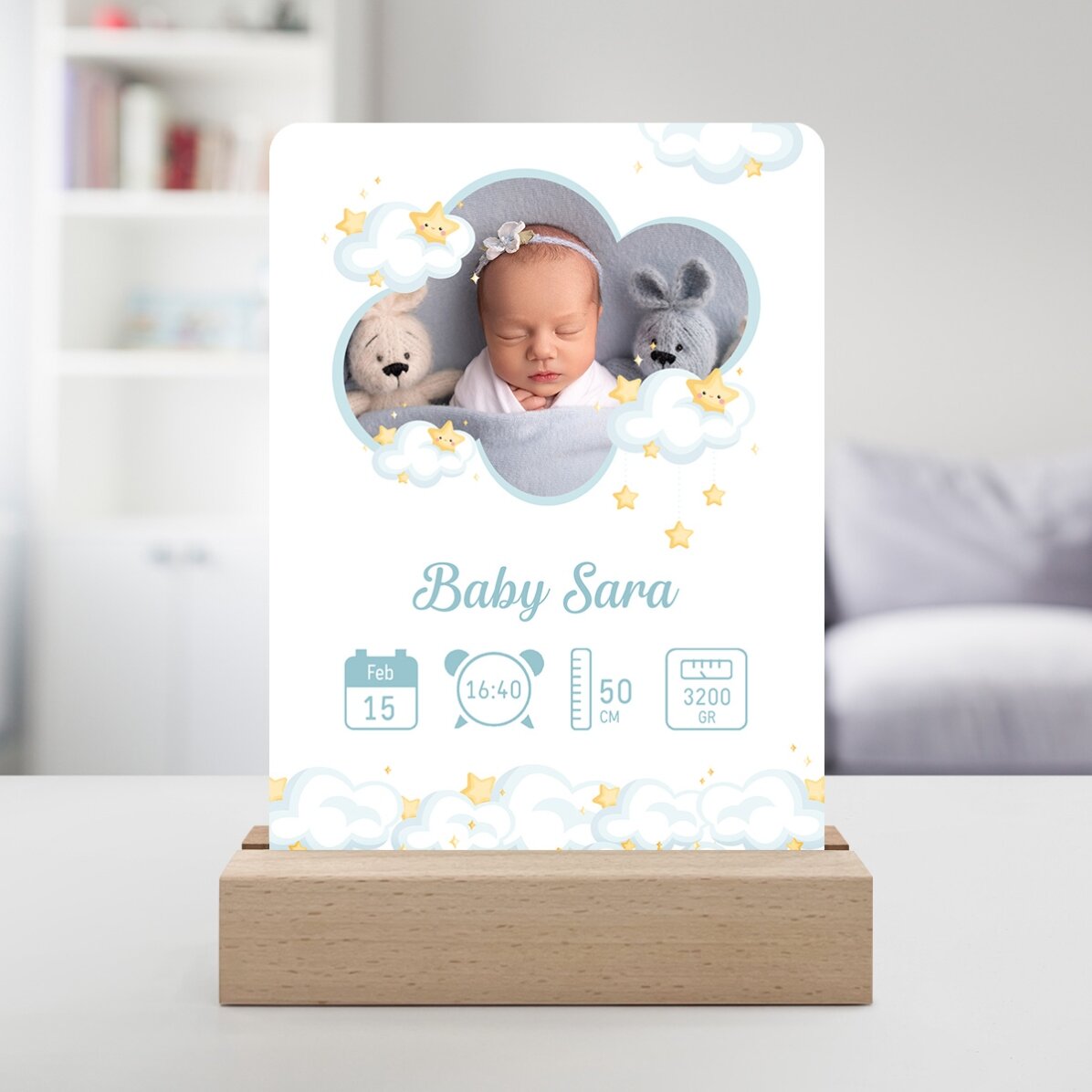 Lampada da comodino a LED personalizzata con foto e testo - Baby