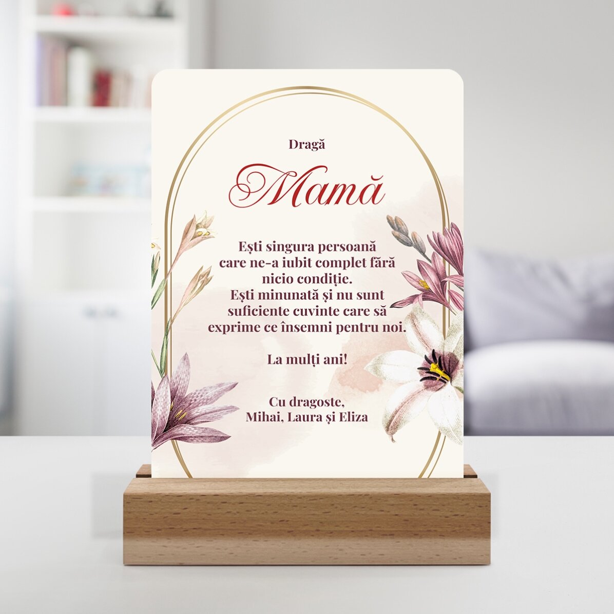 Lampada da comodino a LED con messaggio personalizzato per la mamma