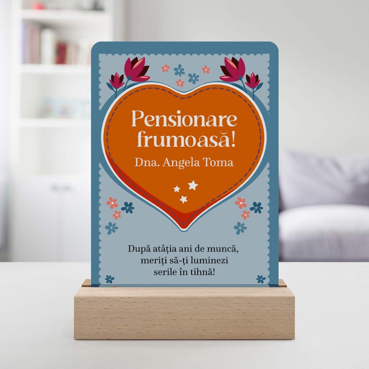 Lampada da comodino a LED personalizzata con messaggio - Pensionamento