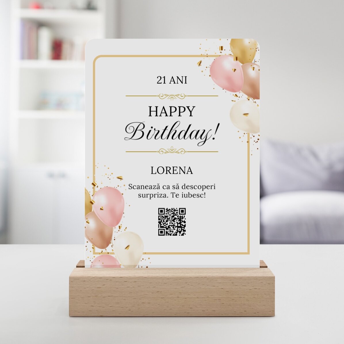 Lampada da comodino a LED personalizzata con messaggio e codice QR - Compleanno