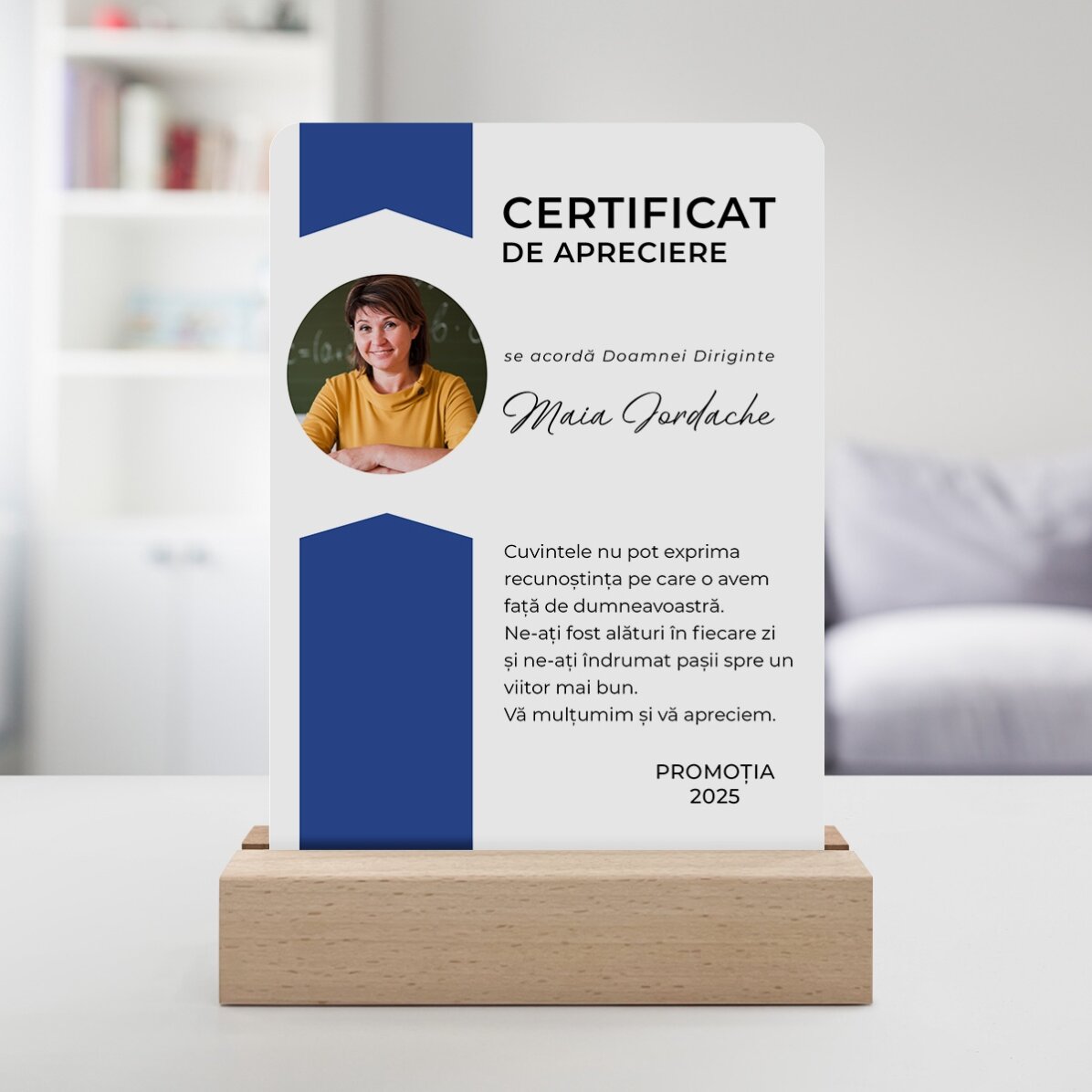 Lampada da comodino a LED personalizzata con una foto e un messaggio - Attestato di riconoscimento